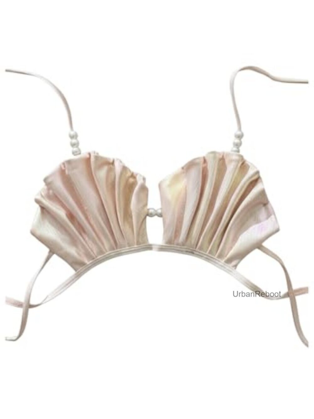 WDIRARA Seashell Pleated Halter String Bikini Top Pearls Tie Backless Swim Top